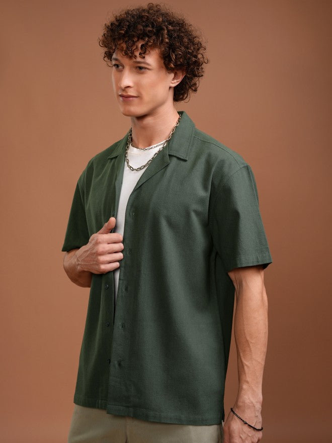Highlander Men Green Solid Relaxed Fit Casual Shirt - Green - Image 4