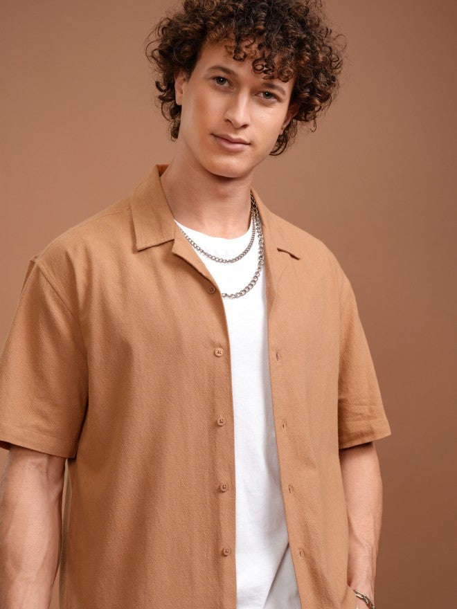 Highlander Men Orange Solid Relaxed Fit Casual Shirt - Orange - Image 1