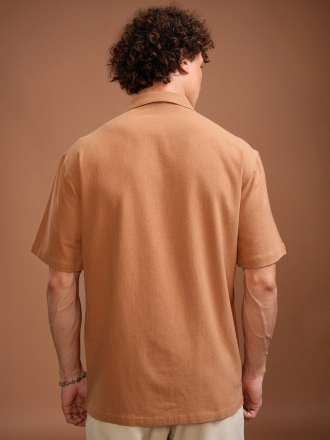 Highlander Men Orange Solid Relaxed Fit Casual Shirt - Orange - Image 3