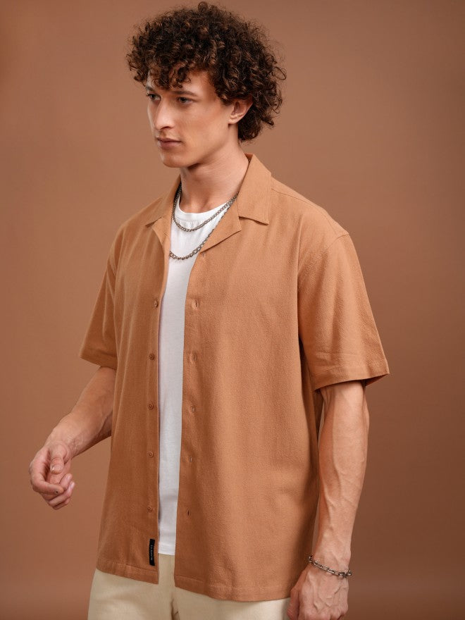 Highlander Men Orange Solid Relaxed Fit Casual Shirt - Orange - Image 4