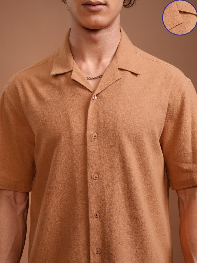 Highlander Men Orange Solid Relaxed Fit Casual Shirt - Orange - Image 5