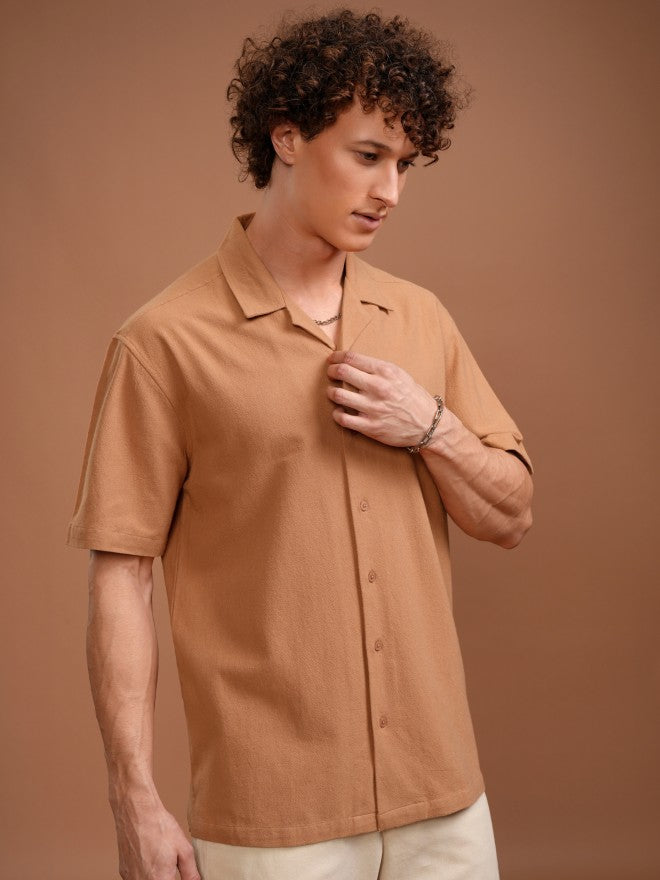 Highlander Men Orange Solid Relaxed Fit Casual Shirt - Orange - Image 6