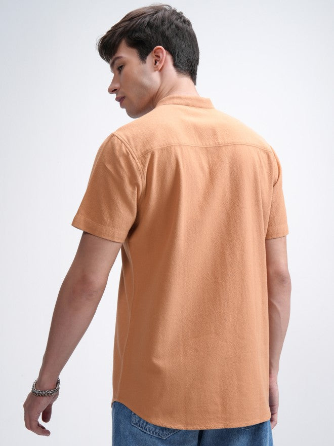 Highlander Men Orange Textured Regular Fit Casual Shirt - Orange - Image 3
