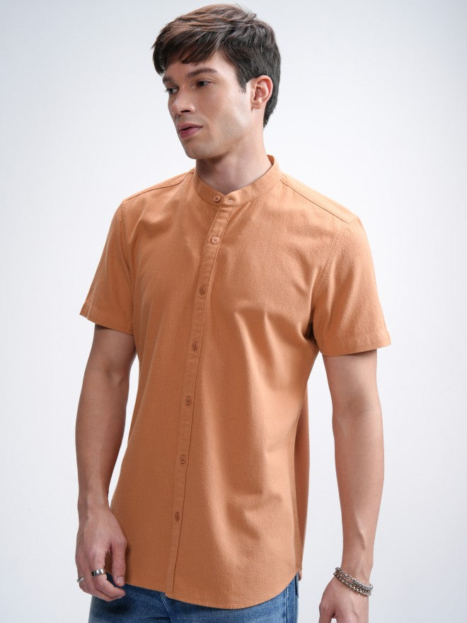 Highlander Men Orange Textured Regular Fit Casual Shirt - Orange - Image 4