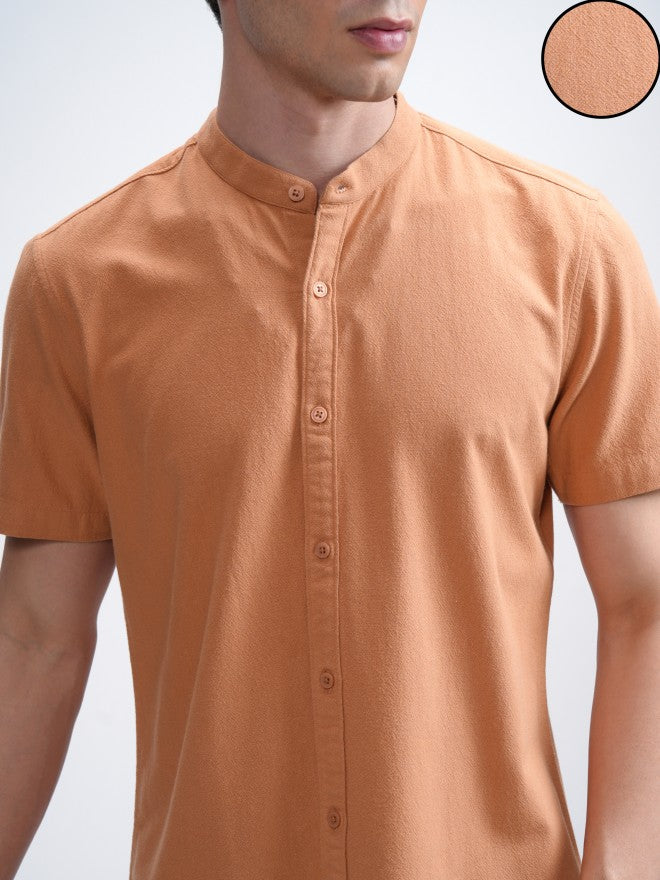 Highlander Men Orange Textured Regular Fit Casual Shirt - Orange - Image 5