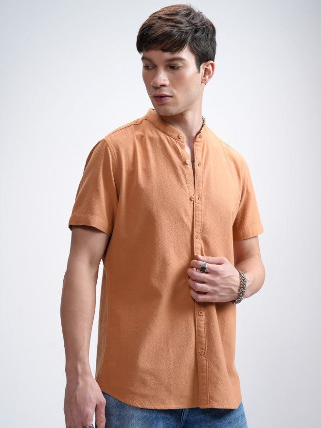 Highlander Men Orange Textured Regular Fit Casual Shirt - Orange - Image 6