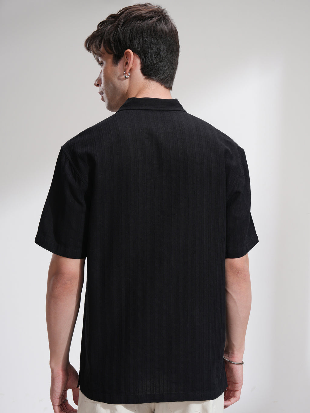 Highlander Men Black Self Design Relaxed Fit Casual Shirt - Black - Image 3