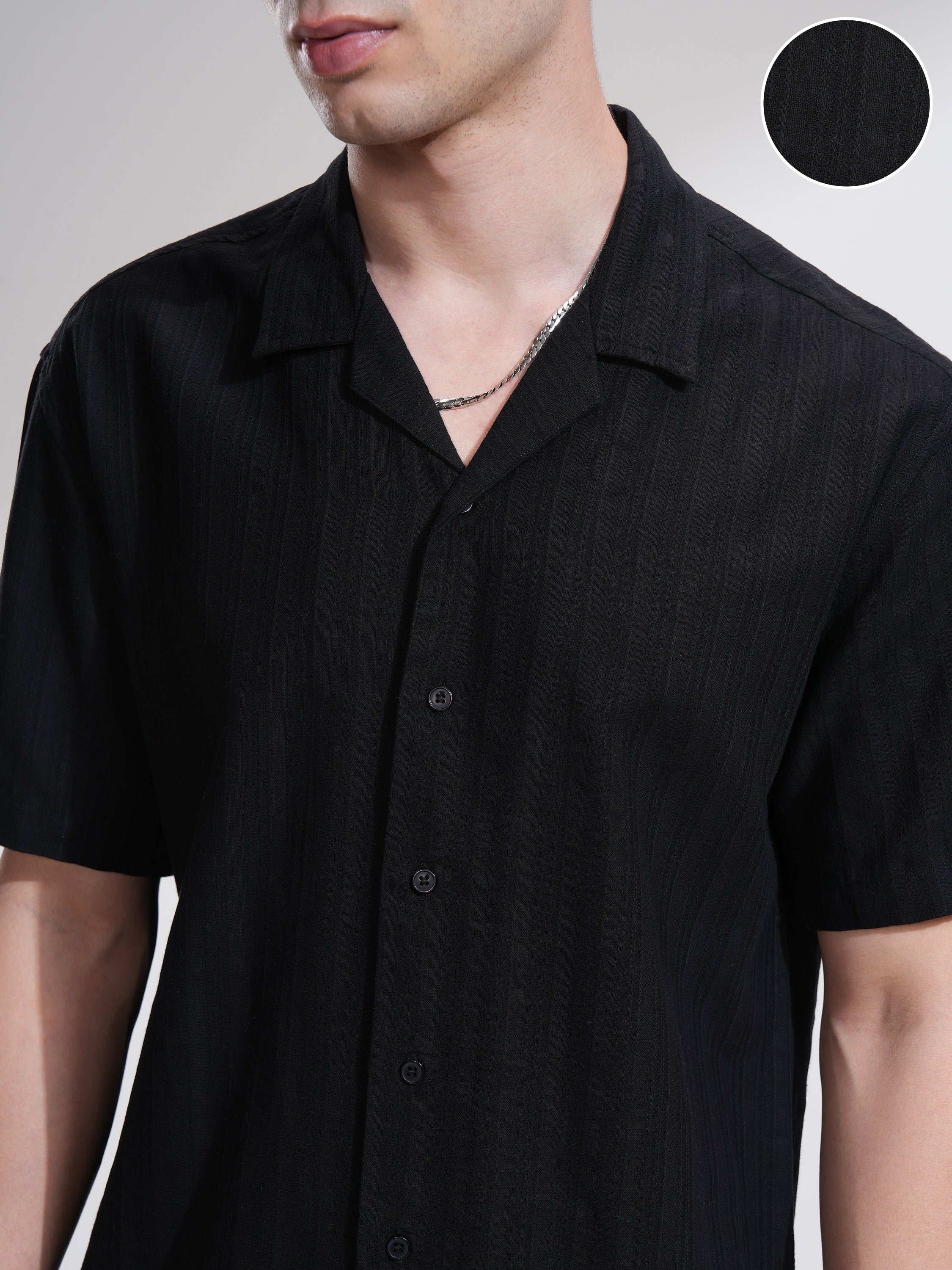 Highlander Men Black Self Design Relaxed Fit Casual Shirt - Black - Image 5