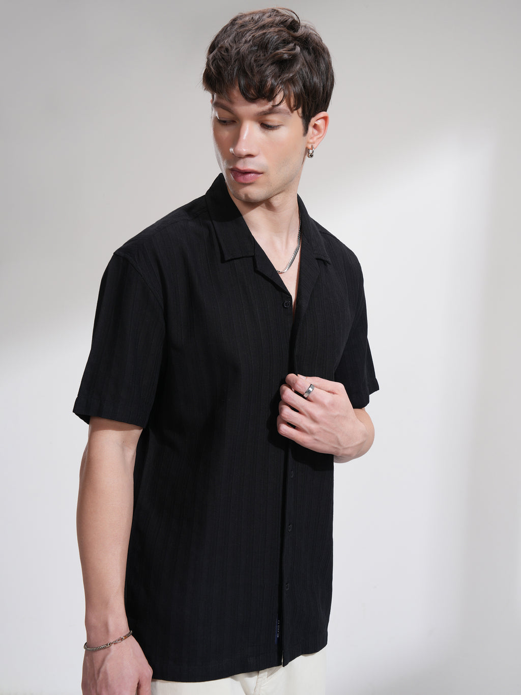 Highlander Men Black Self Design Relaxed Fit Casual Shirt - Black - Image 6