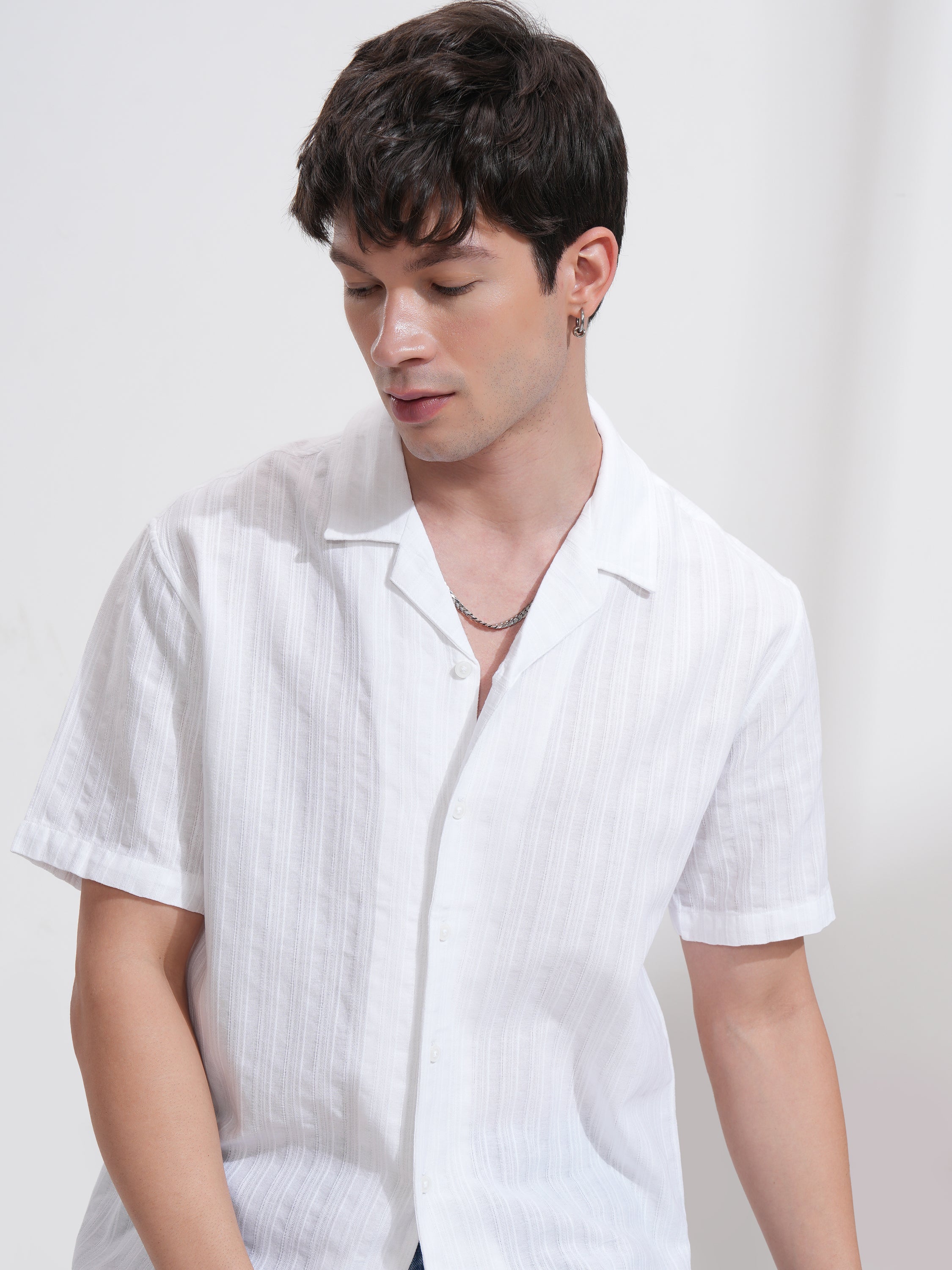 Highlander Men White Self Design Relaxed Fit Casual Shirt - White - Image 1