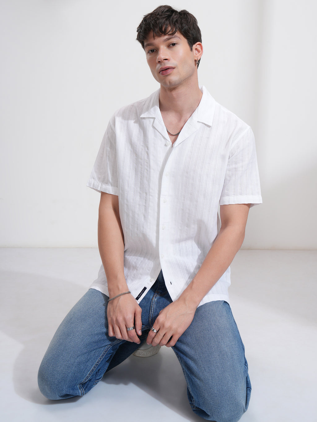 Highlander Men White Self Design Relaxed Fit Casual Shirt - White - Image 2