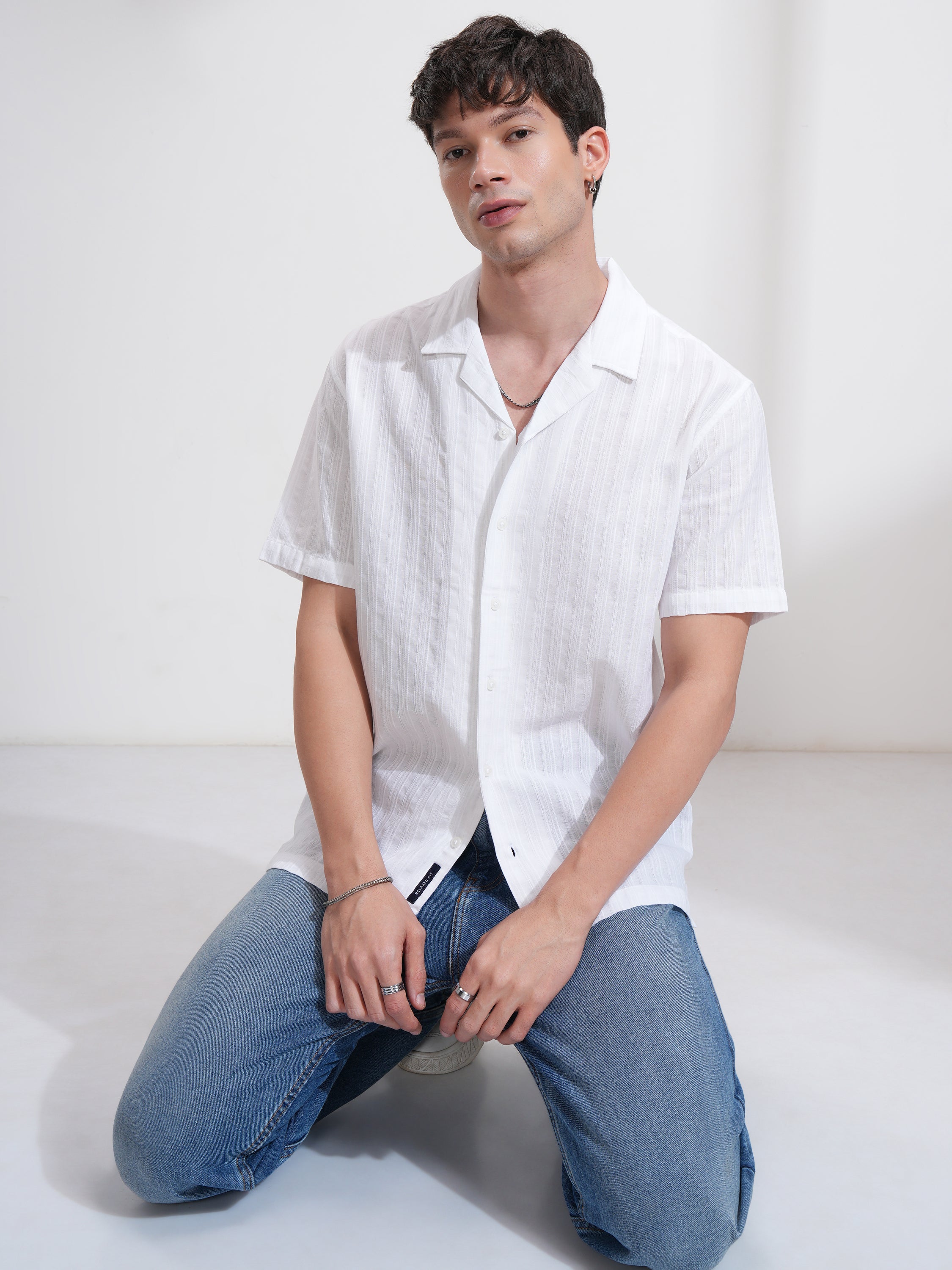 Highlander Men White Self Design Relaxed Fit Casual Shirt - White - Image 2