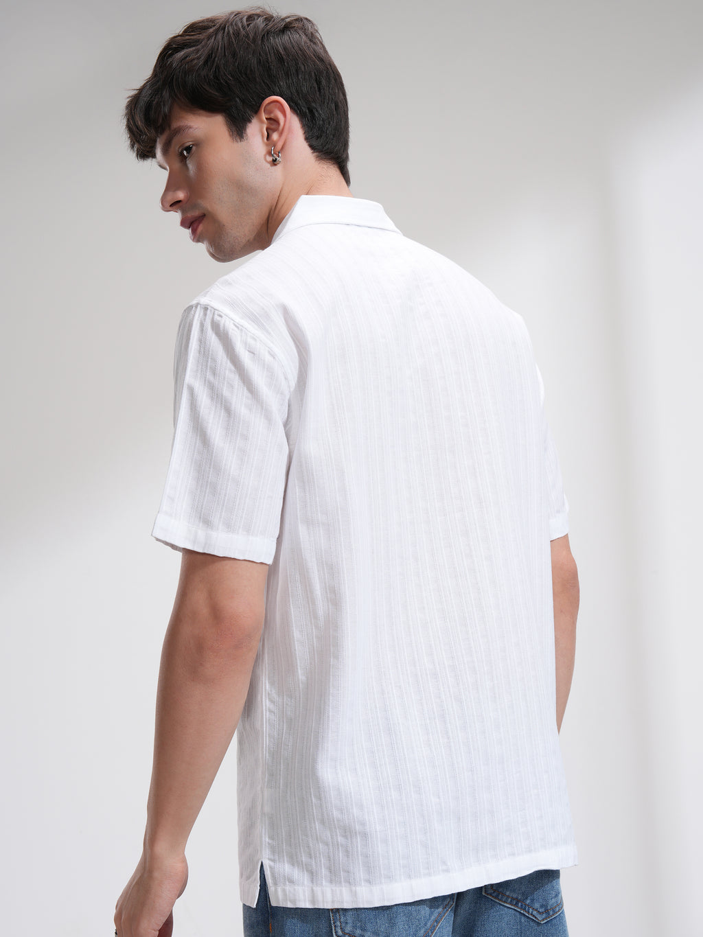 Highlander Men White Self Design Relaxed Fit Casual Shirt - White - Image 3