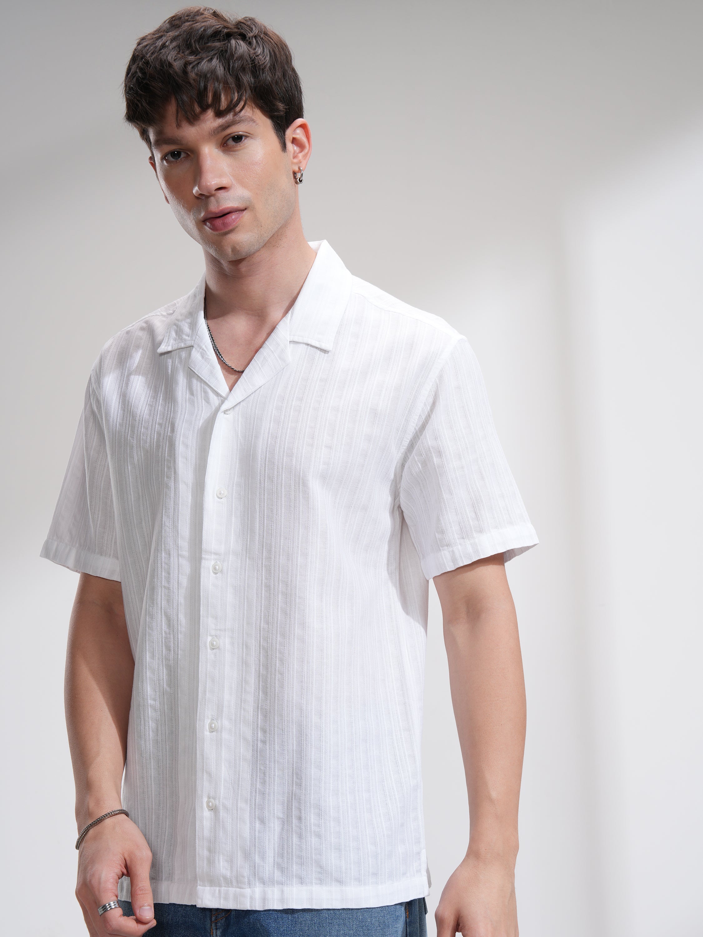 Highlander Men White Self Design Relaxed Fit Casual Shirt - White - Image 4