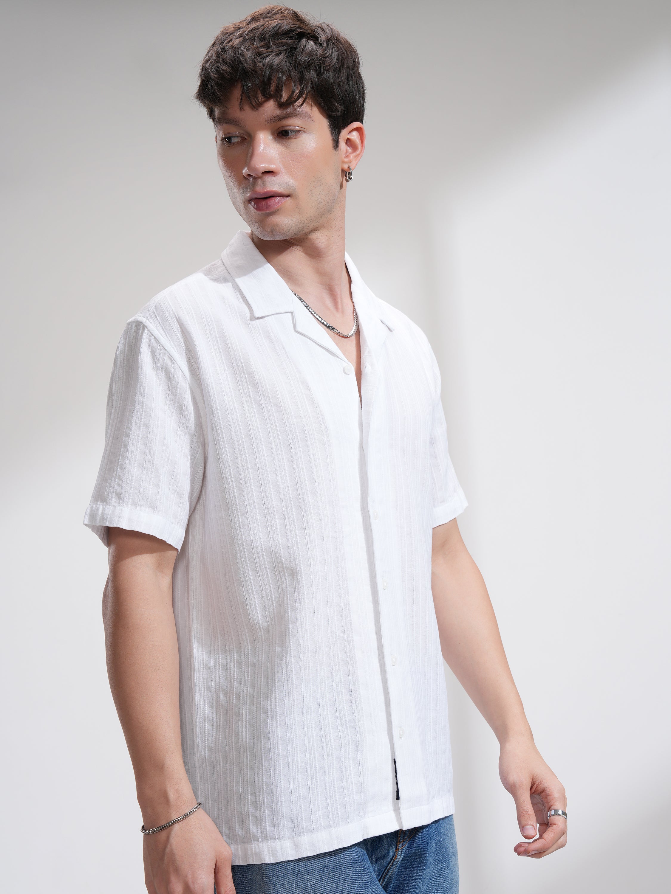 Highlander Men White Self Design Relaxed Fit Casual Shirt - White - Image 6