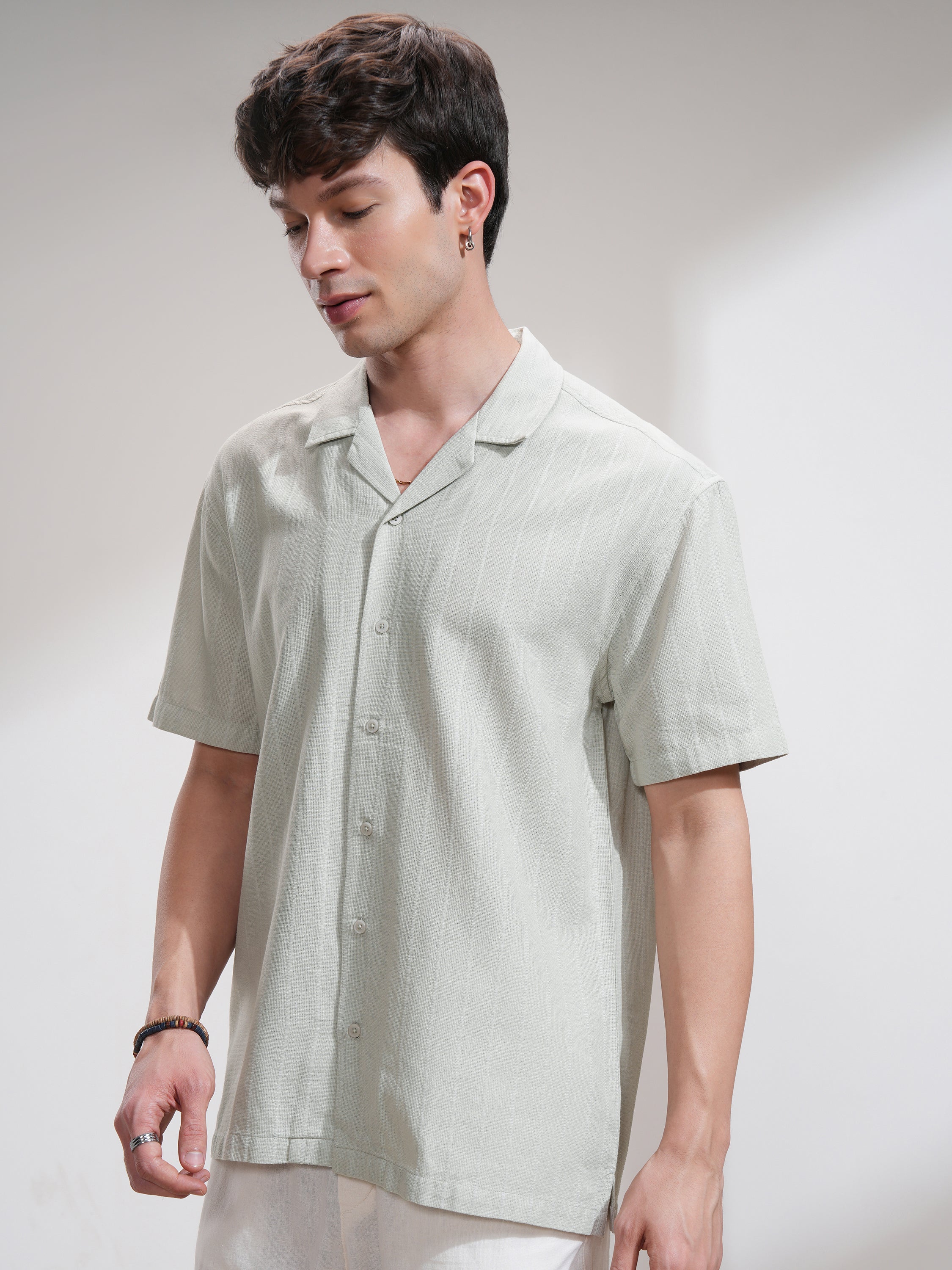 Highlander Men Grey Self Design Relaxed Fit Casual Shirt - Grey - Image 4