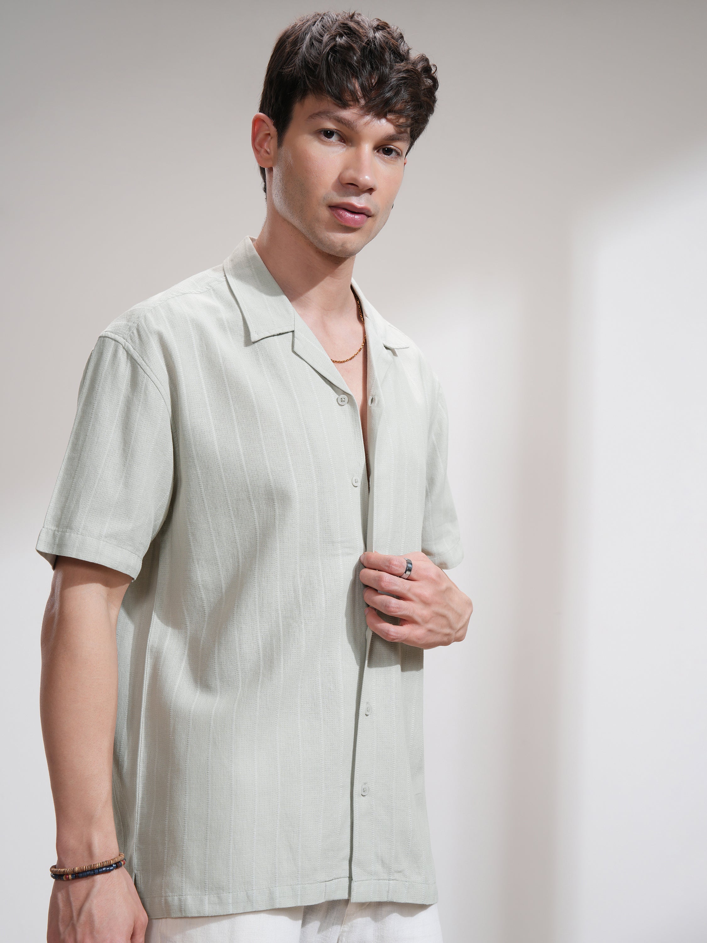 Highlander Men Grey Self Design Relaxed Fit Casual Shirt - Grey - Image 6
