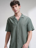 Highlander Men Green Self Design Relaxed Fit Casual Shirt - Green - Image 1