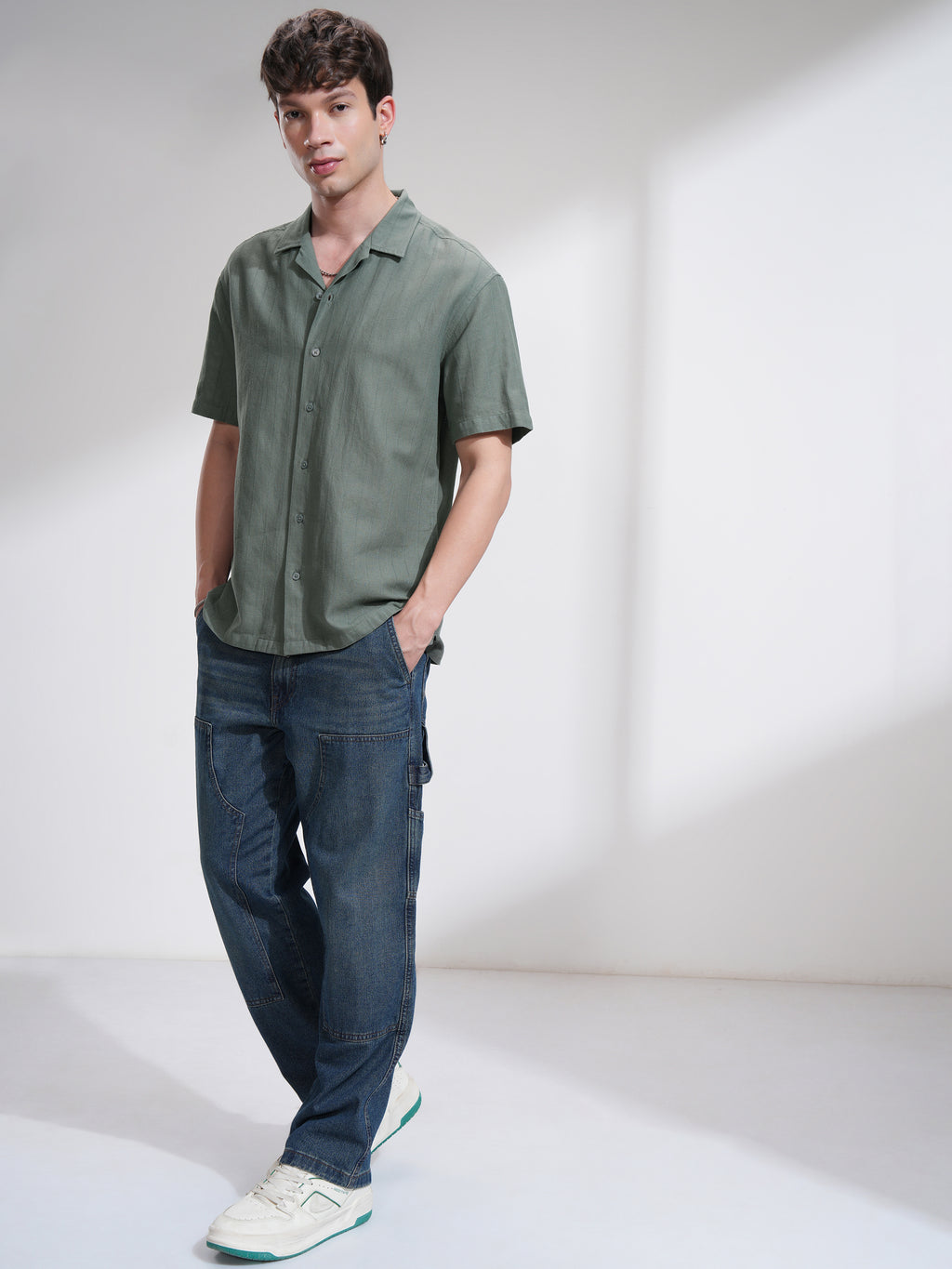 Highlander Men Green Self Design Relaxed Fit Casual Shirt - Green - Image 2