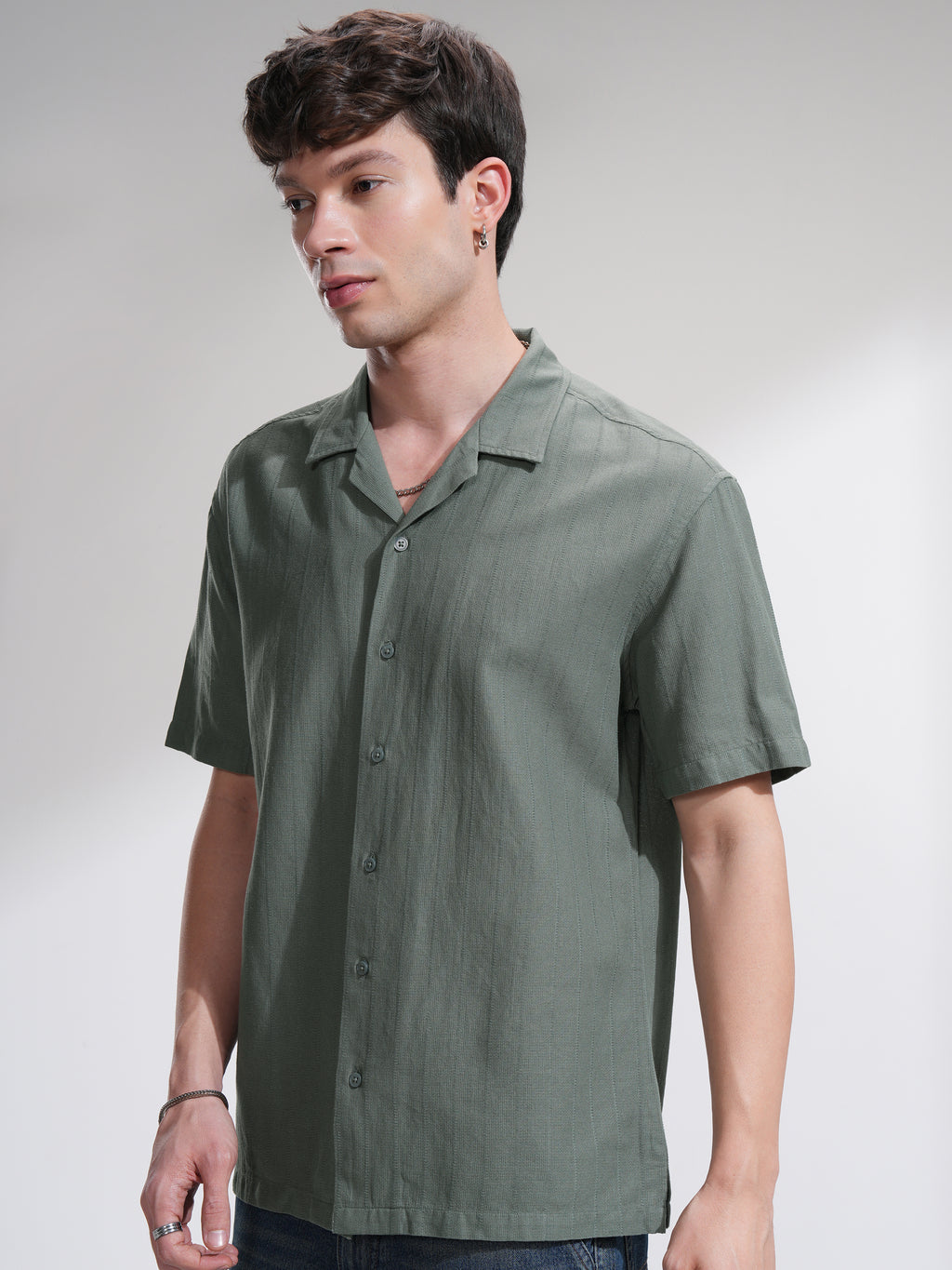 Highlander Men Green Self Design Relaxed Fit Casual Shirt - Green - Image 4