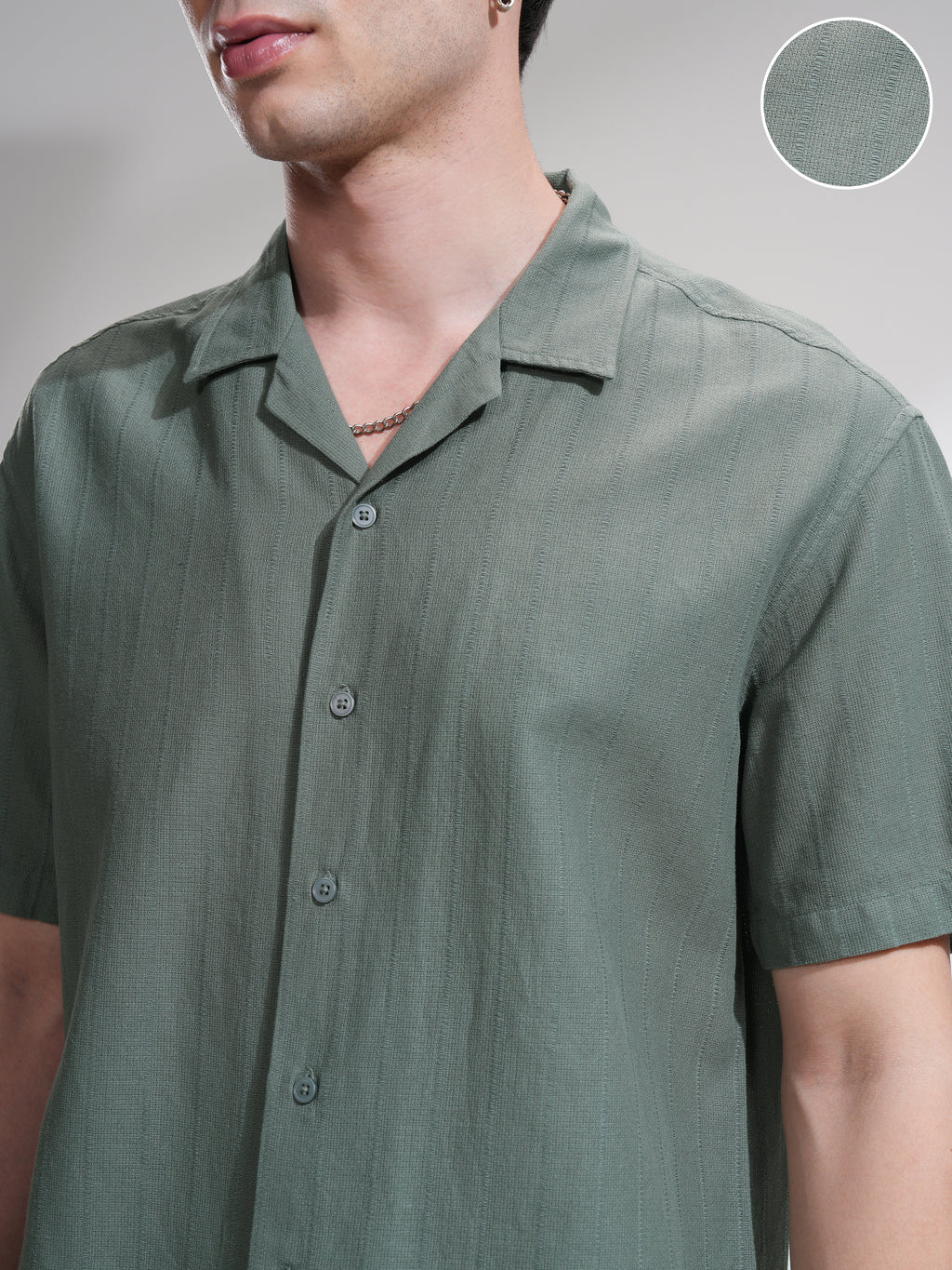 Highlander Men Green Self Design Relaxed Fit Casual Shirt - Green - Image 5