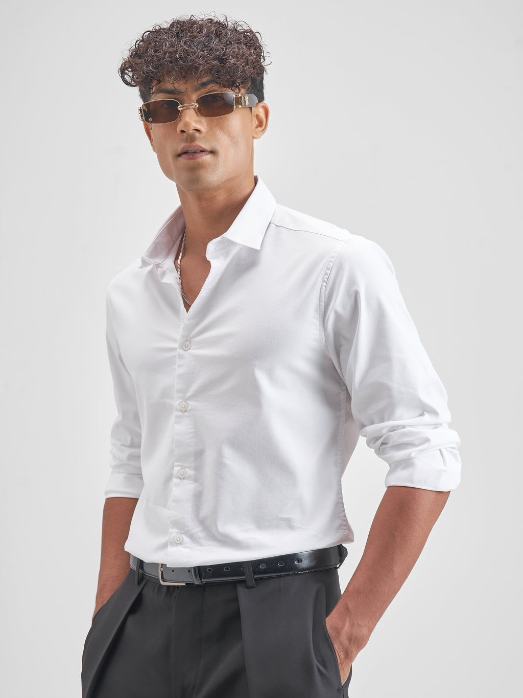 Highlander Men White Solid Slim Fit Casual Shirt - White - Image 4