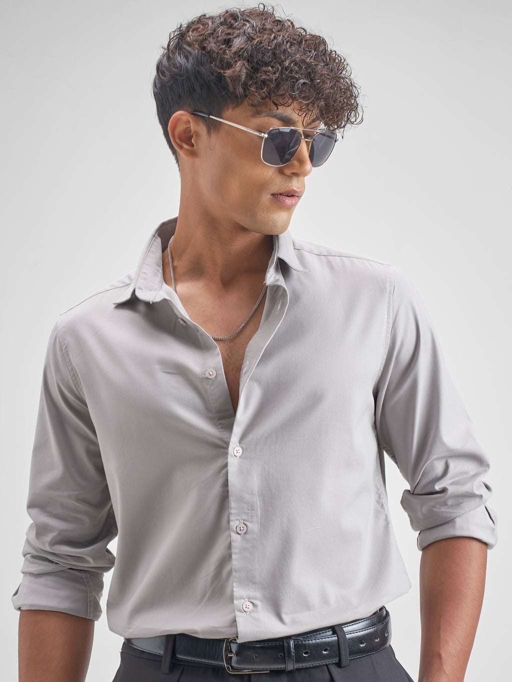 Highlander Men Grey Solid Slim Fit Casual Shirt - Grey - Image 1