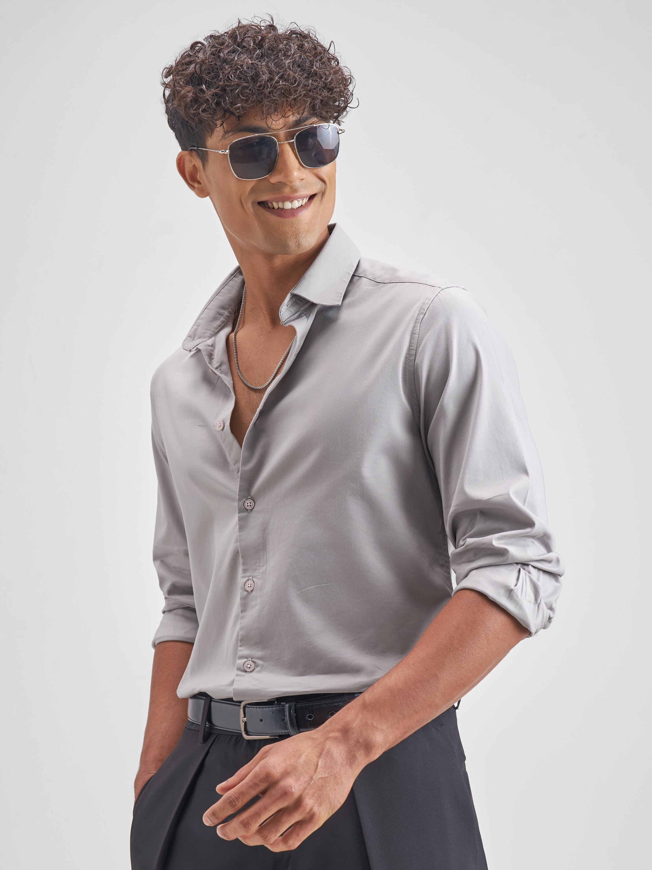 Highlander Men Grey Solid Slim Fit Casual Shirt - Grey - Image 4