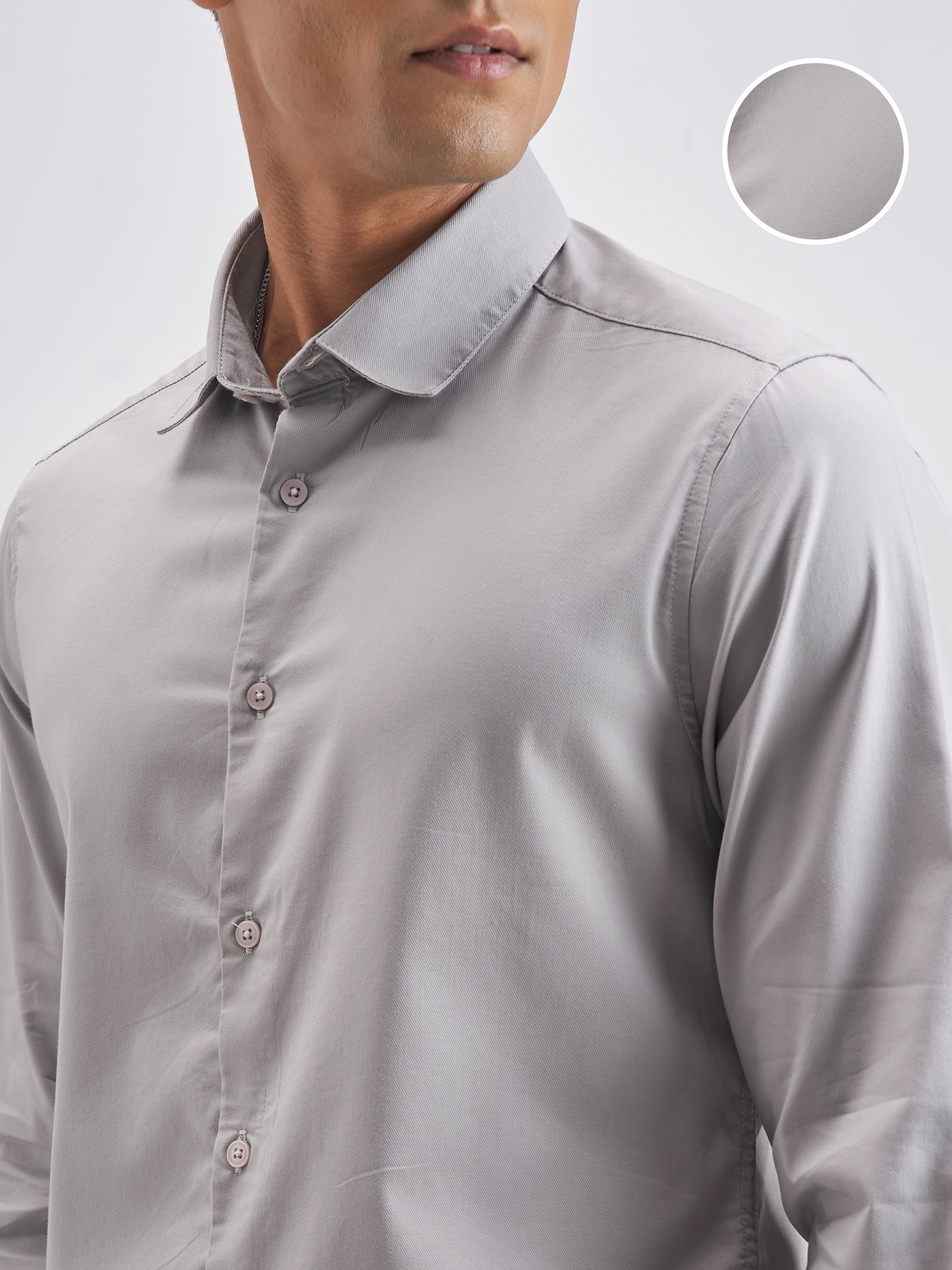 Highlander Men Grey Solid Slim Fit Casual Shirt - Grey - Image 5