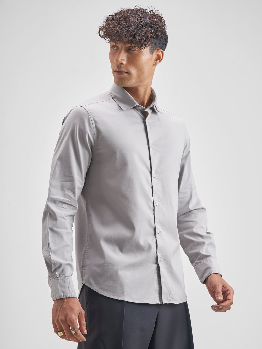 Highlander Men Grey Solid Slim Fit Casual Shirt - Grey - Image 6