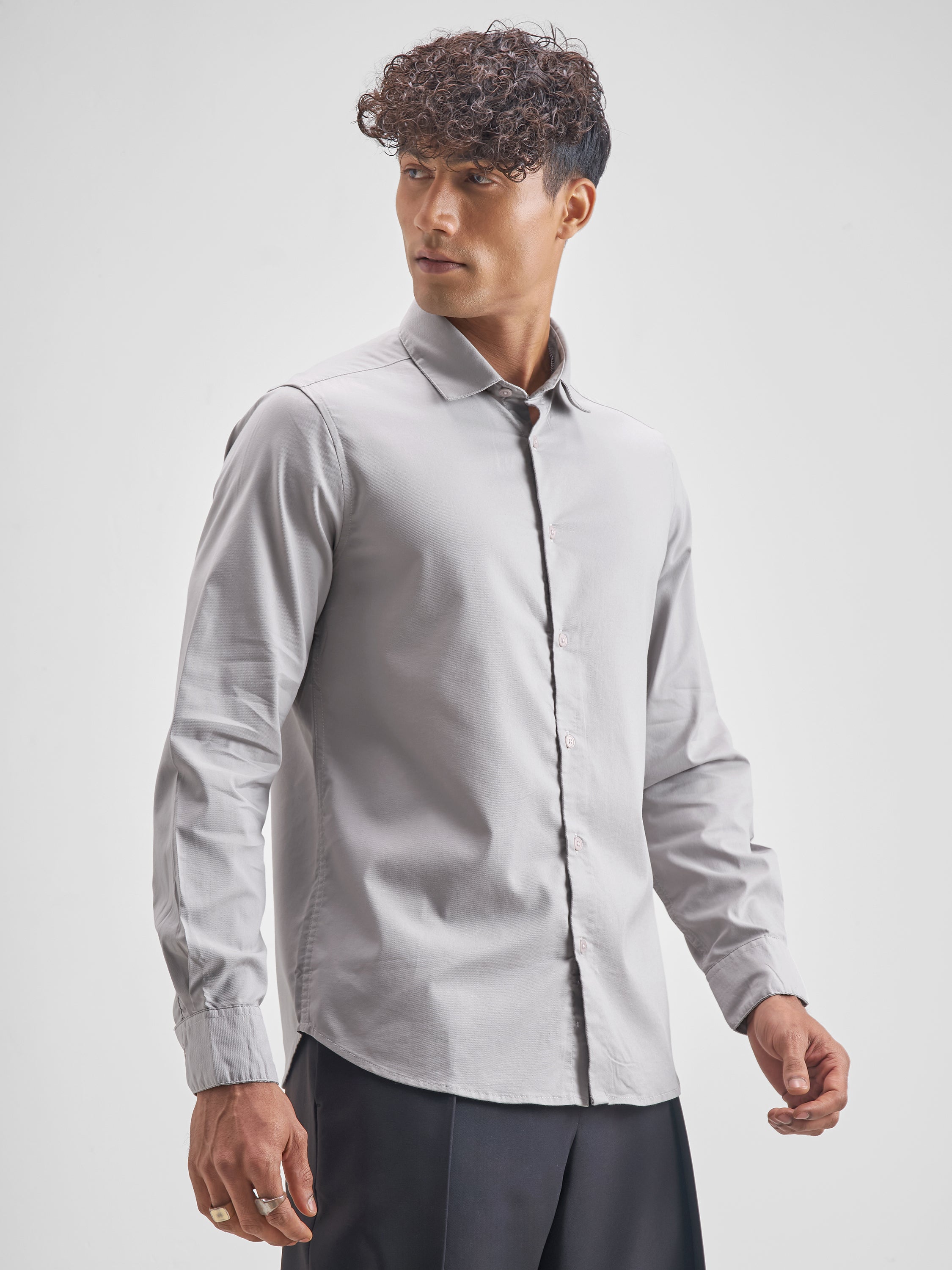 Highlander Men Grey Solid Slim Fit Casual Shirt - Grey - Image 6