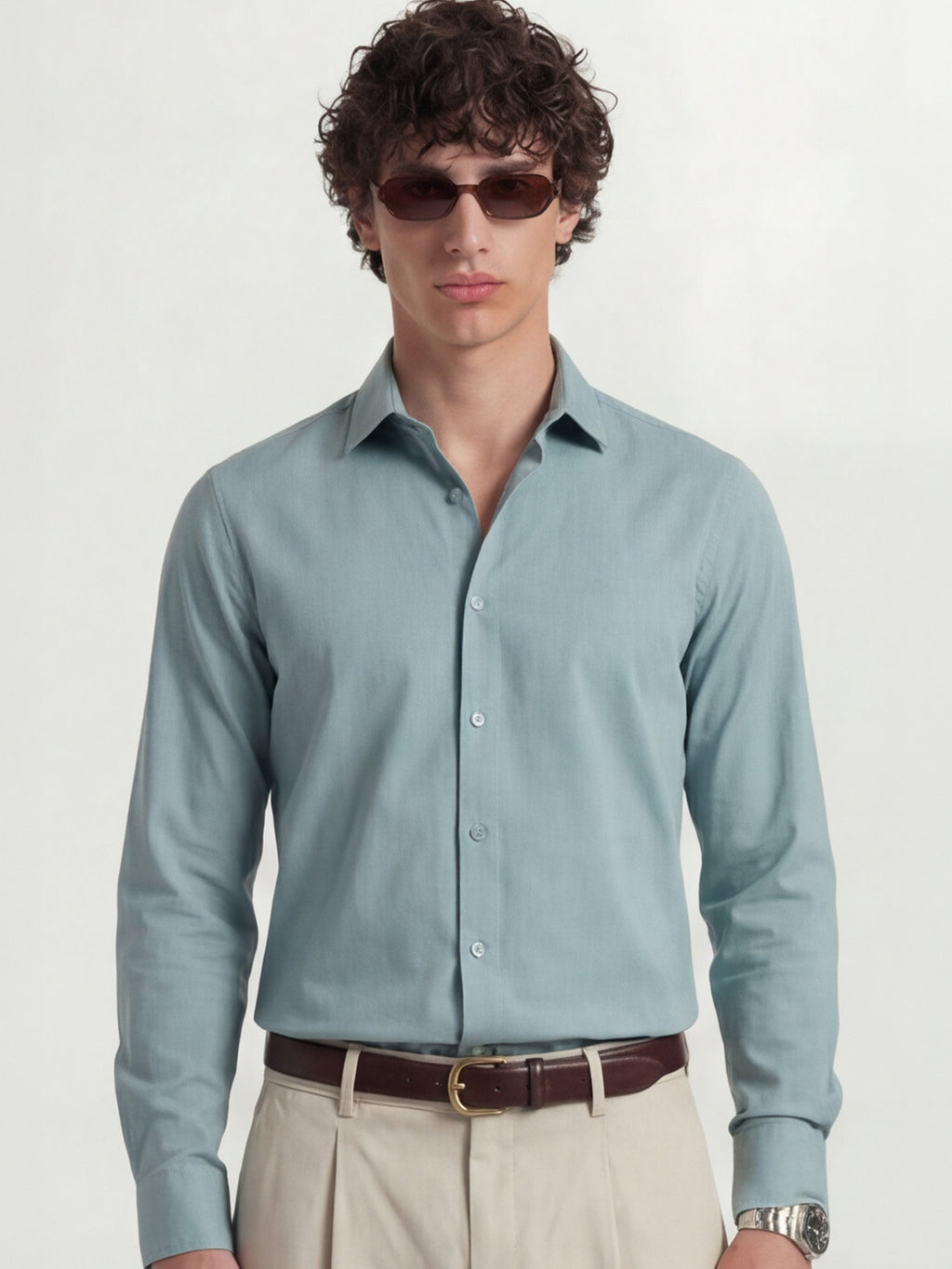 Highlander Men Blue Solid Slim Fit Casual Shirt - Blue - Image 1
