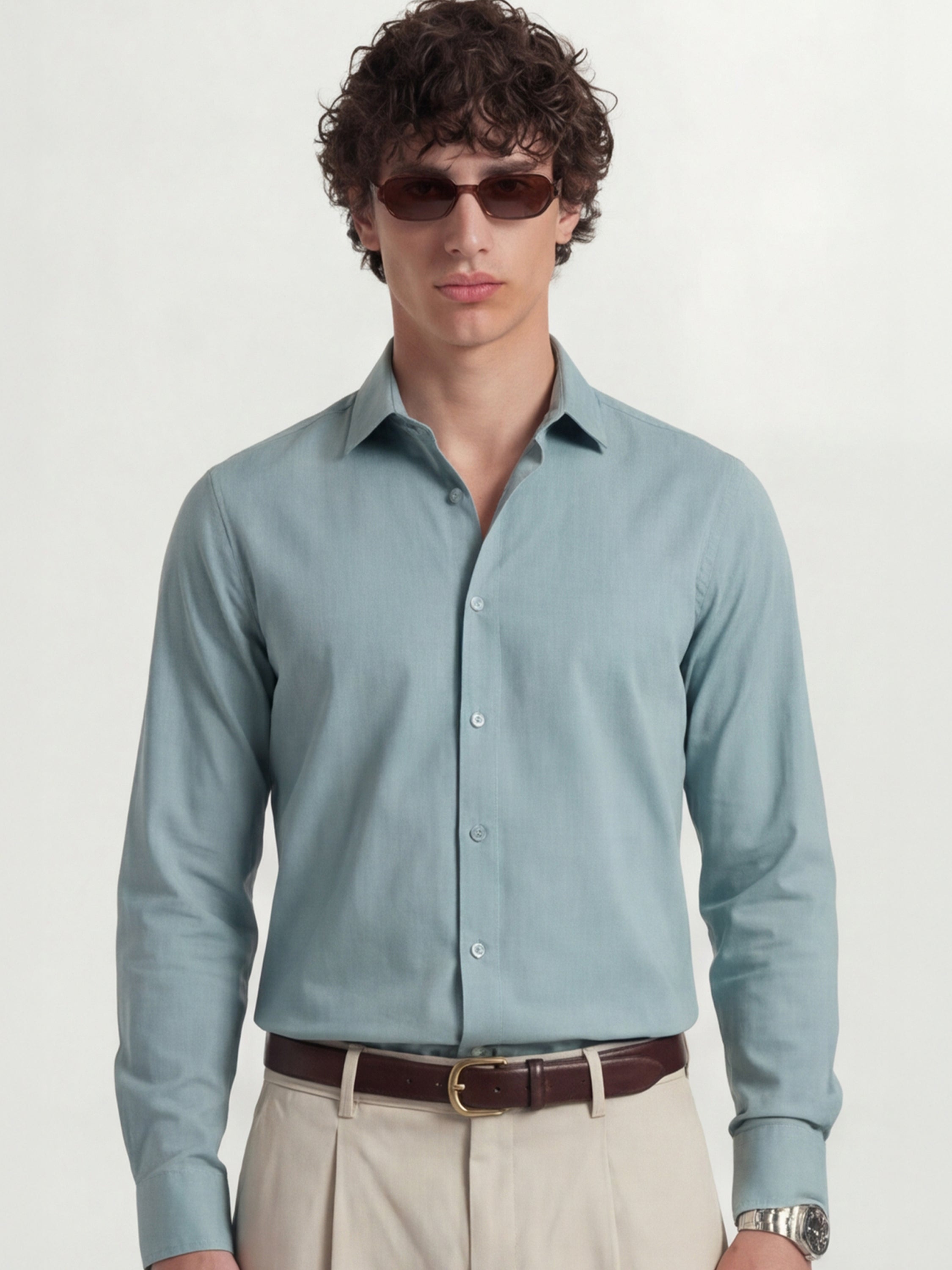 Highlander Men Blue Solid Slim Fit Casual Shirt - Blue - Image 1