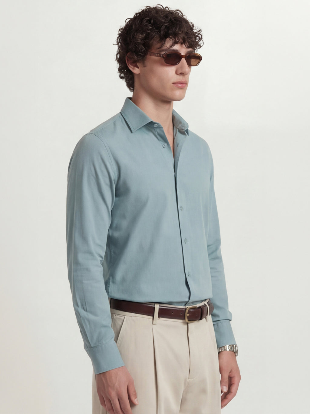 Highlander Men Blue Solid Slim Fit Casual Shirt - Blue - Image 4