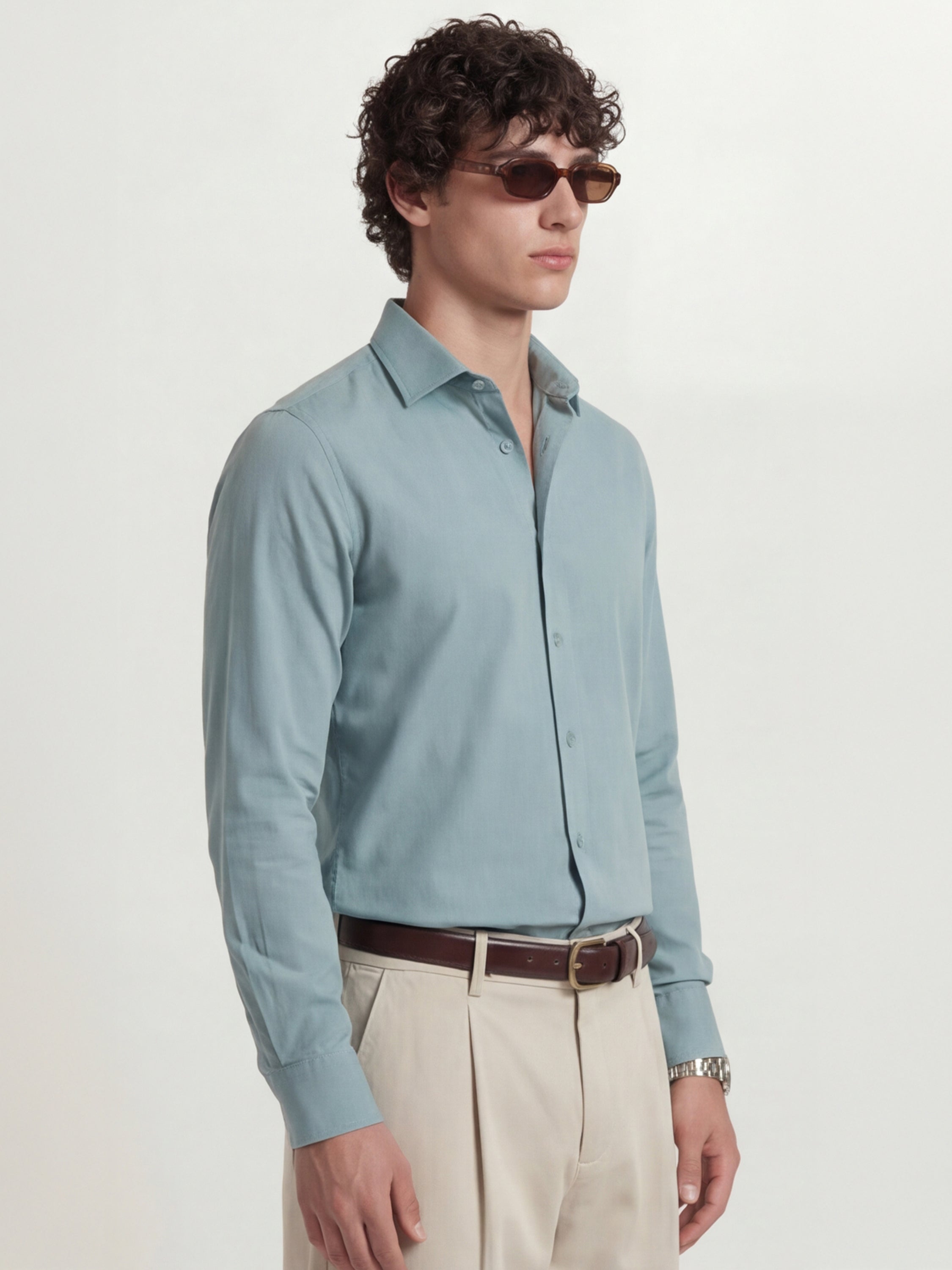 Highlander Men Blue Solid Slim Fit Casual Shirt - Blue - Image 4