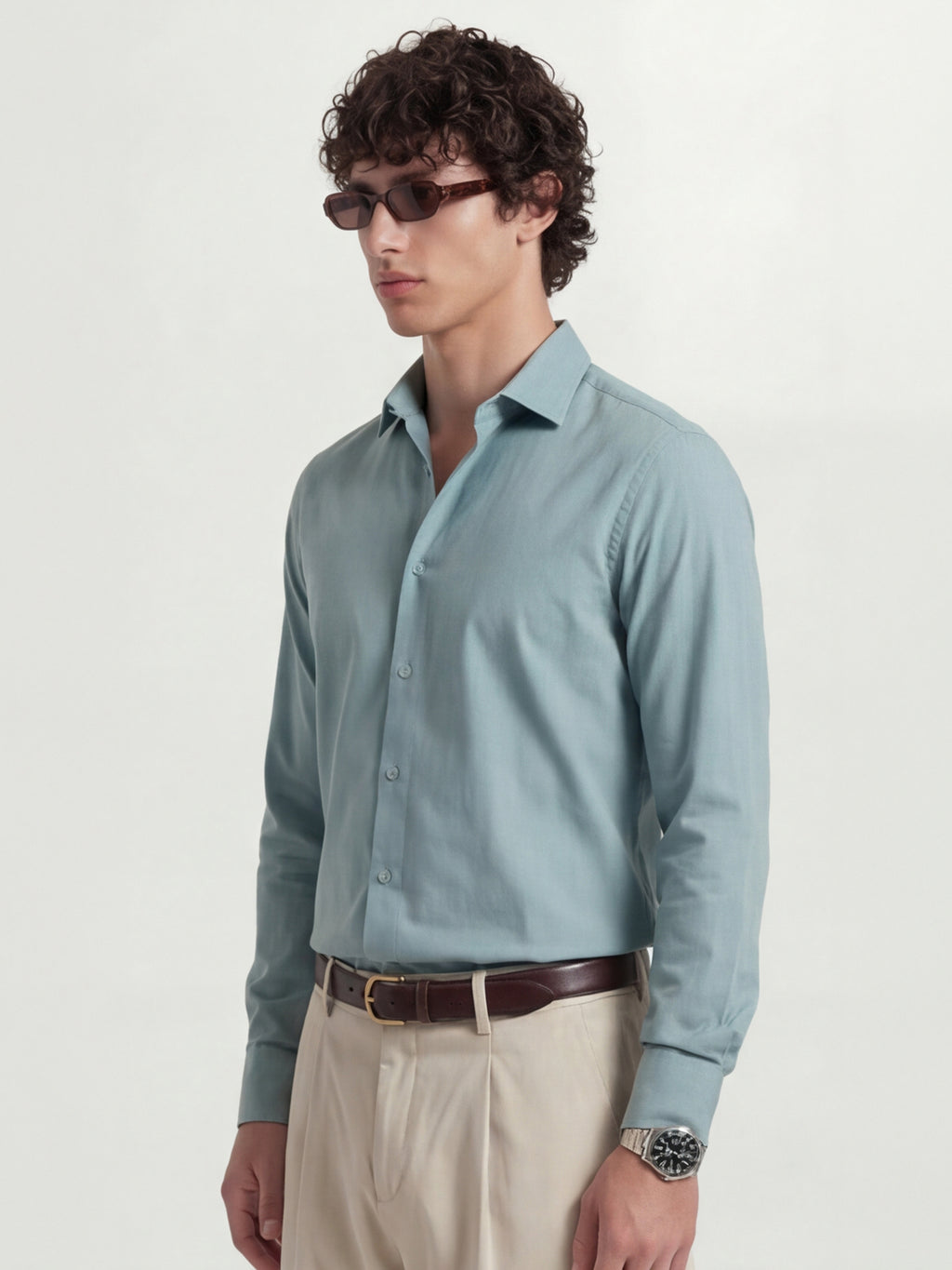Highlander Men Blue Solid Slim Fit Casual Shirt - Blue - Image 6