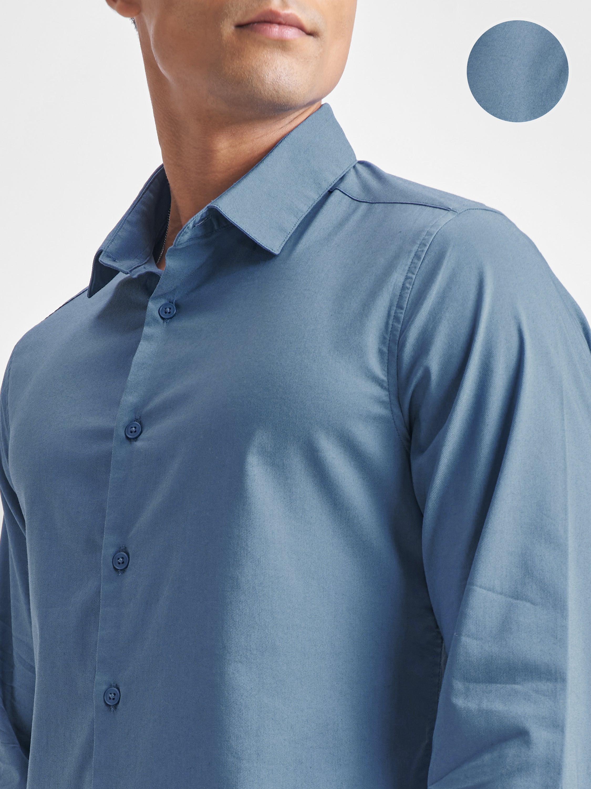 Highlander Men Blue Solid Slim Fit Casual Shirt - Blue - Image 5