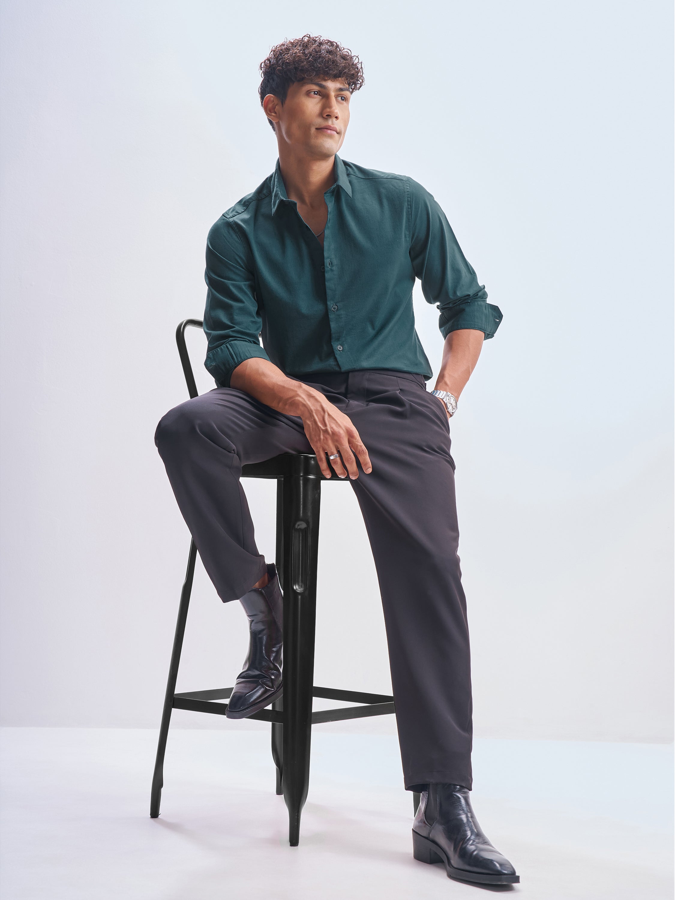 Highlander Men Teal Solid Slim Fit Casual Shirt - Teal - Image 2