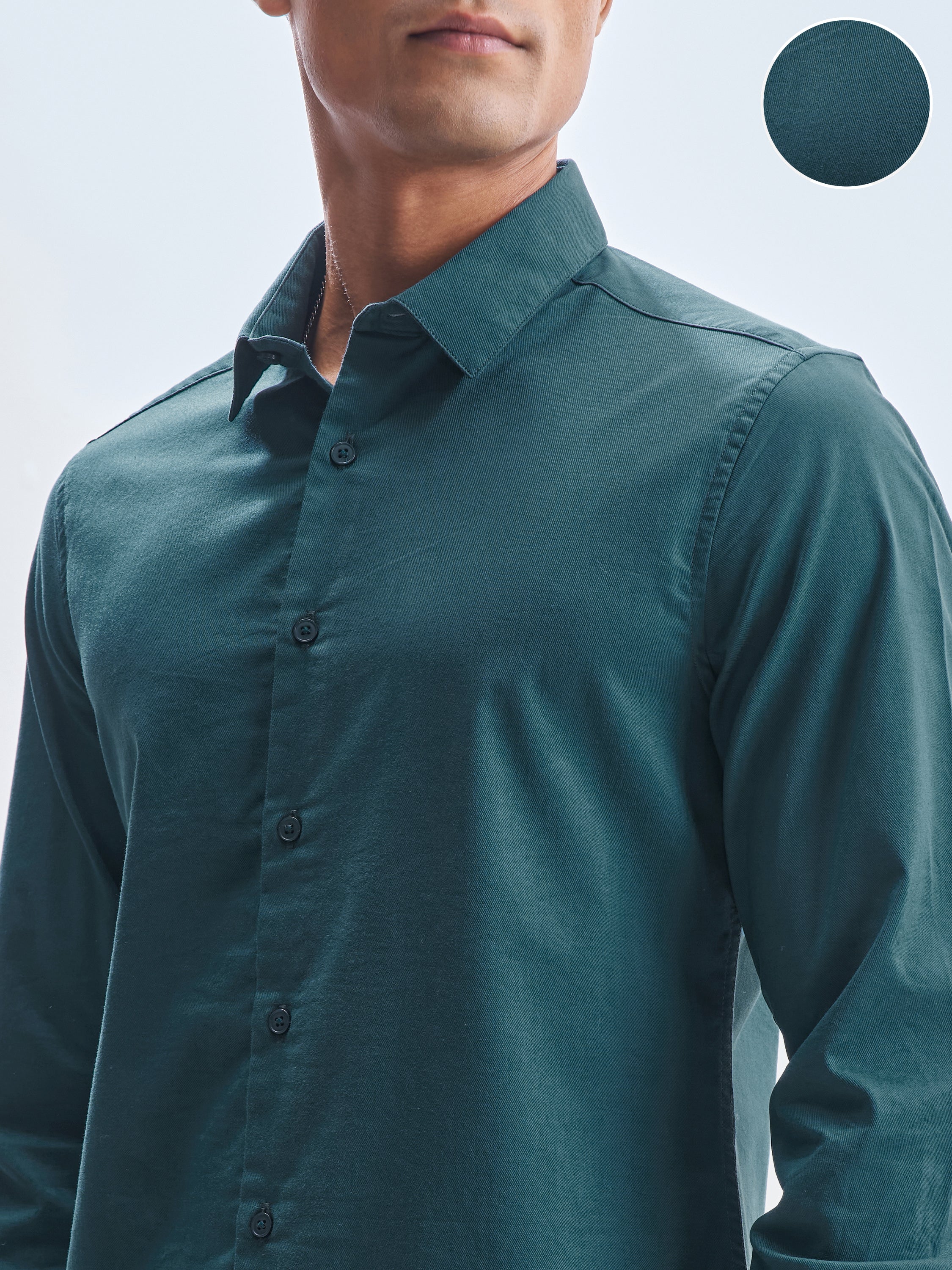 Highlander Men Teal Solid Slim Fit Casual Shirt - Teal - Image 5