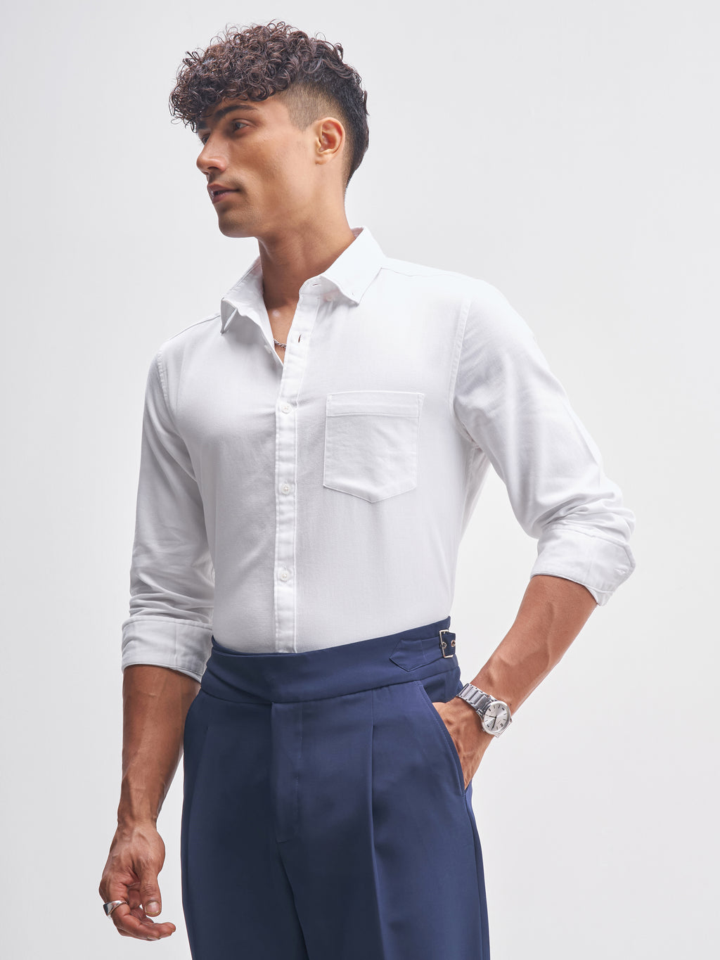 Highlander Men White Solid Regular Fit Casual Shirt - White - Image 4