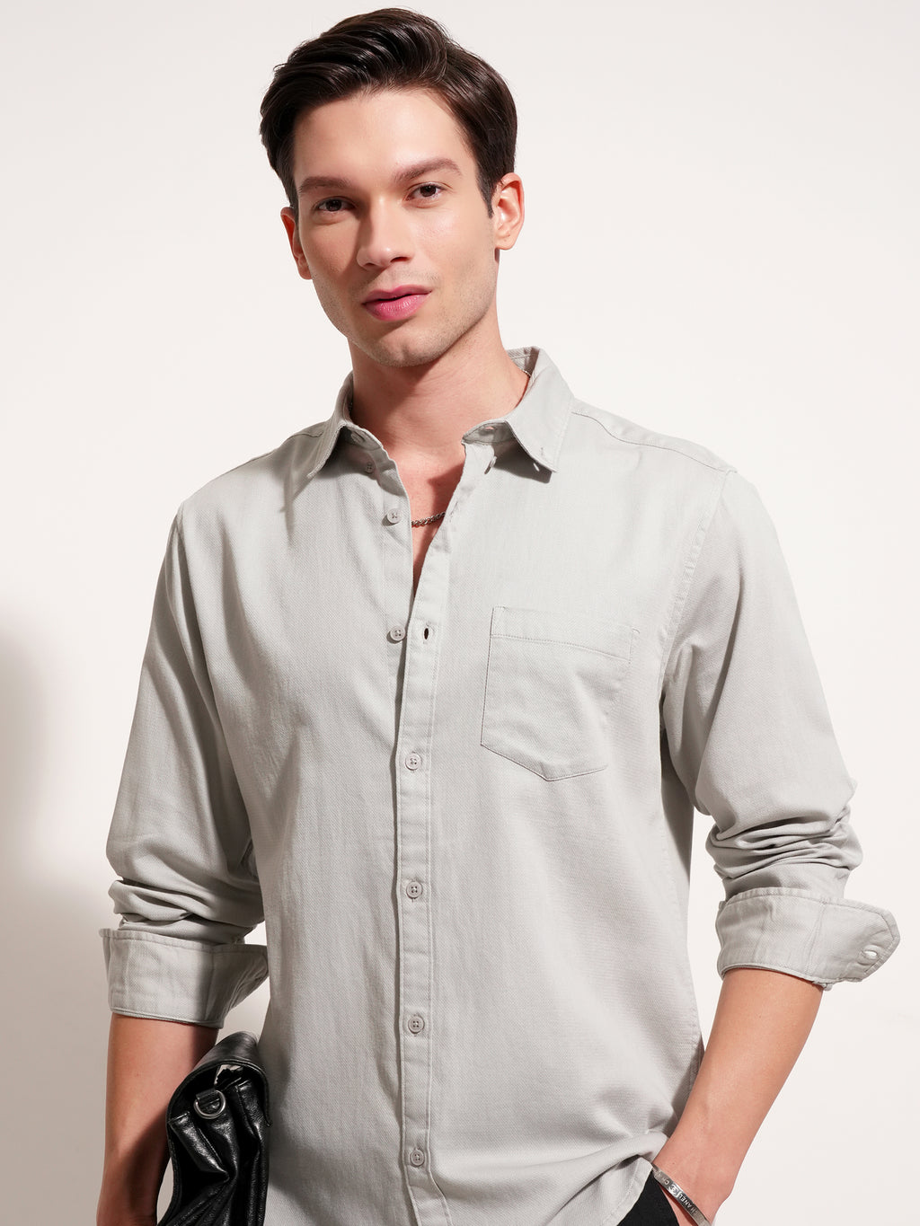 Highlander Men Grey Solid Regular Fit Casual Shirt - Grey - Image 1