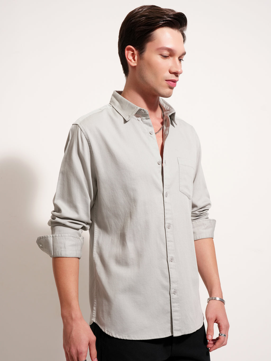 Highlander Men Grey Solid Regular Fit Casual Shirt - Grey - Image 6