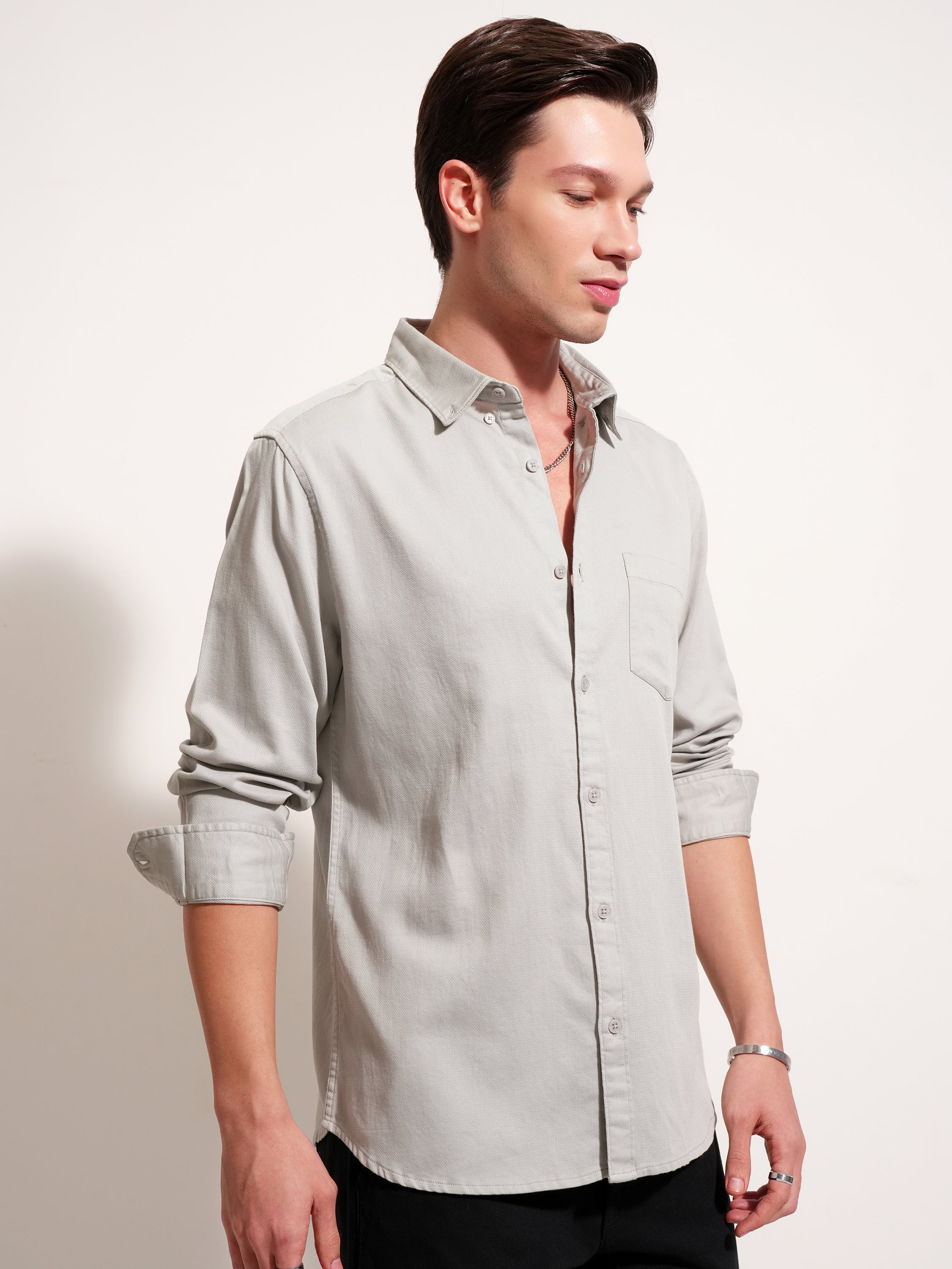 Highlander Men Grey Solid Regular Fit Casual Shirt - Grey - Image 6
