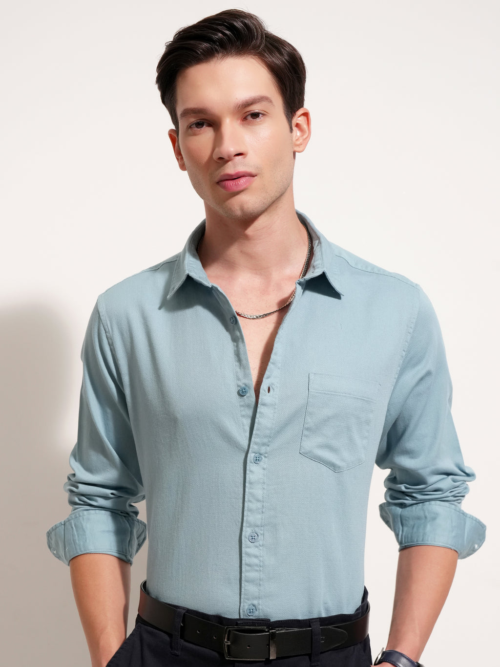 Highlander Men Blue Solid Regular Fit Casual Shirt - Blue - Image 1