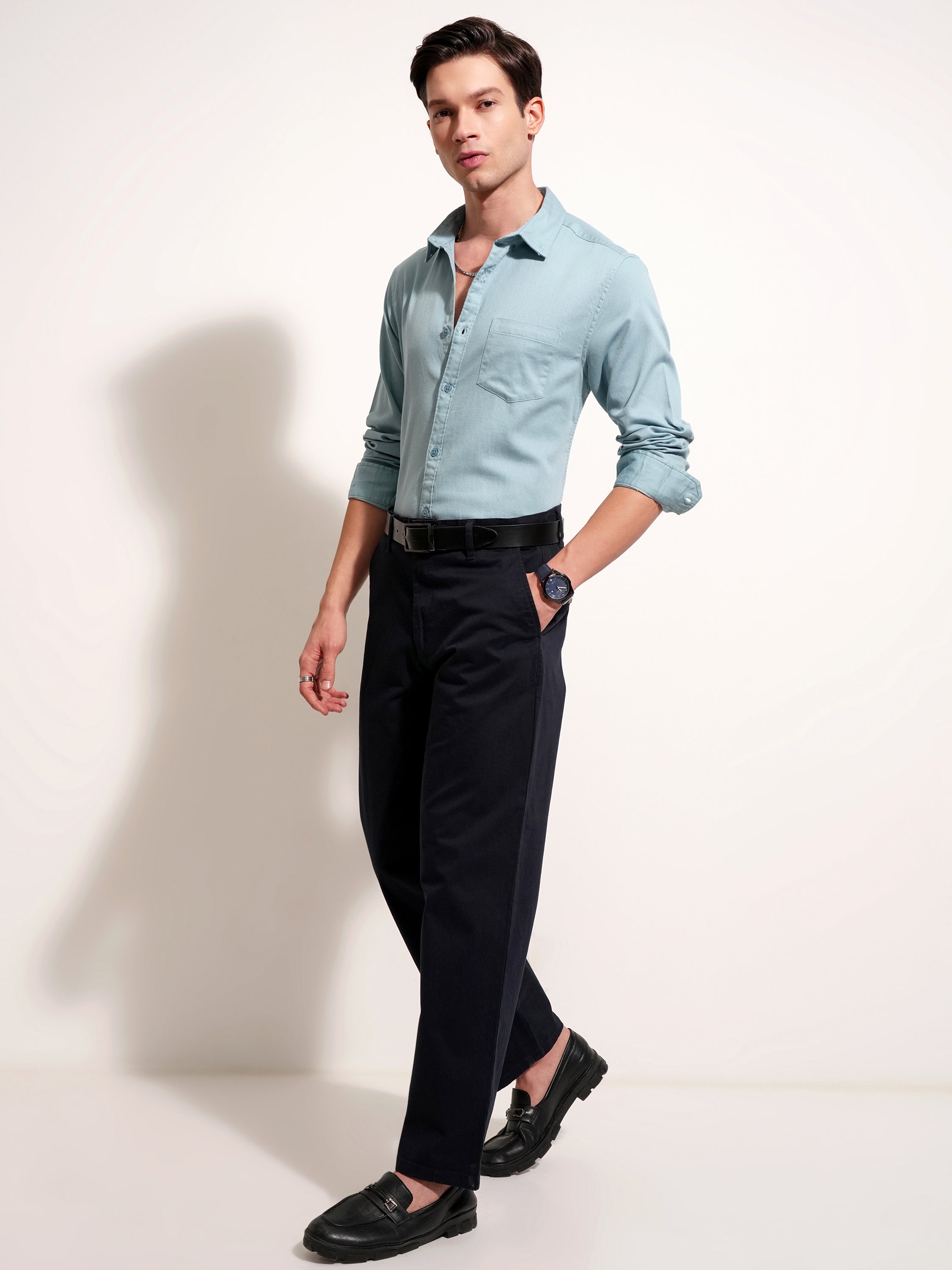 Highlander Men Blue Solid Regular Fit Casual Shirt - Blue - Image 2