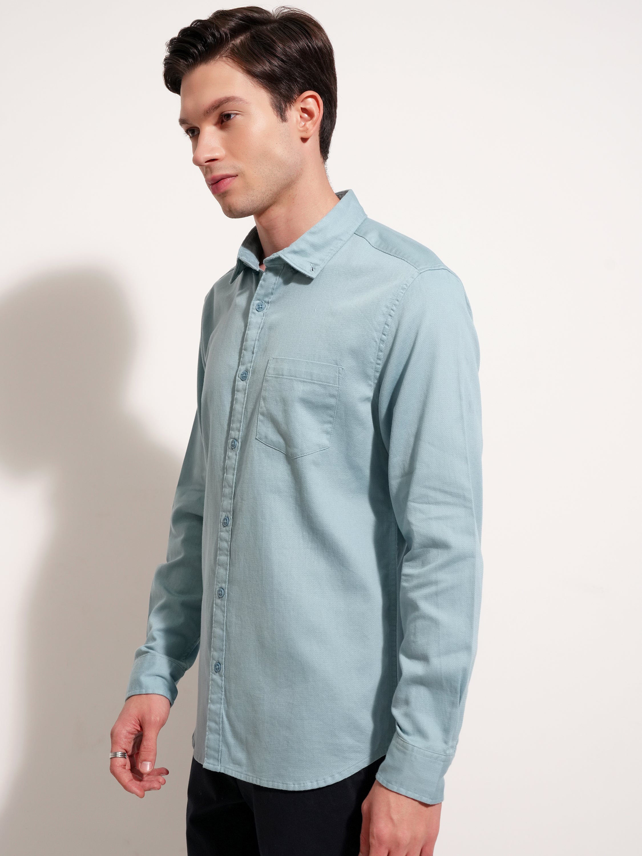 Highlander Men Blue Solid Regular Fit Casual Shirt - Blue - Image 4