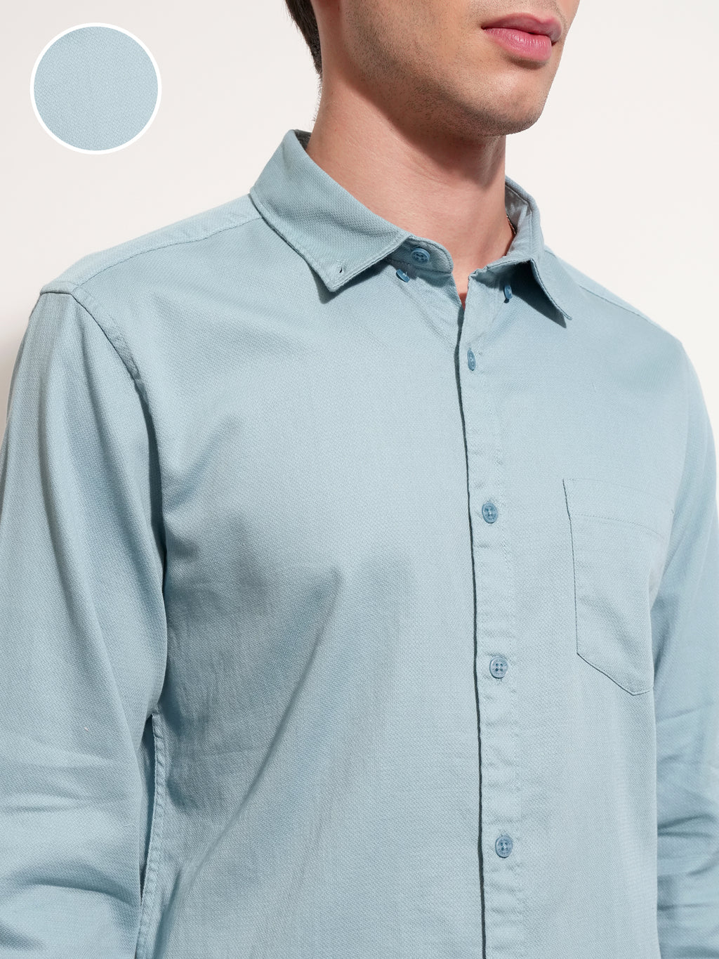 Highlander Men Blue Solid Regular Fit Casual Shirt - Blue - Image 5