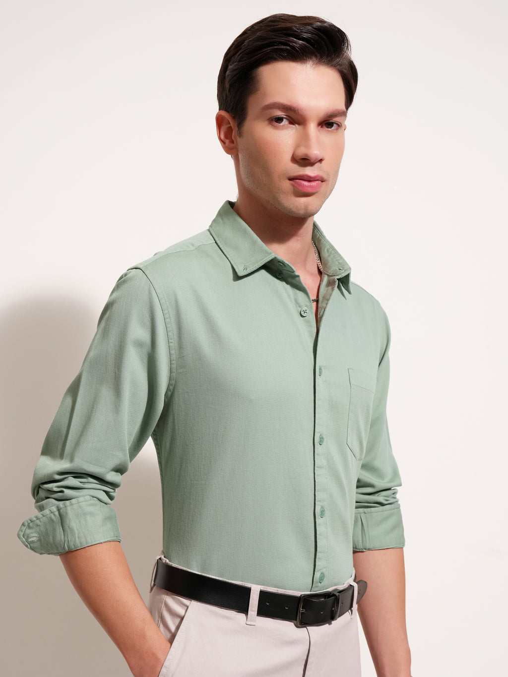 Highlander Men Green Solid Regular Fit Casual Shirt - Green - Image 6
