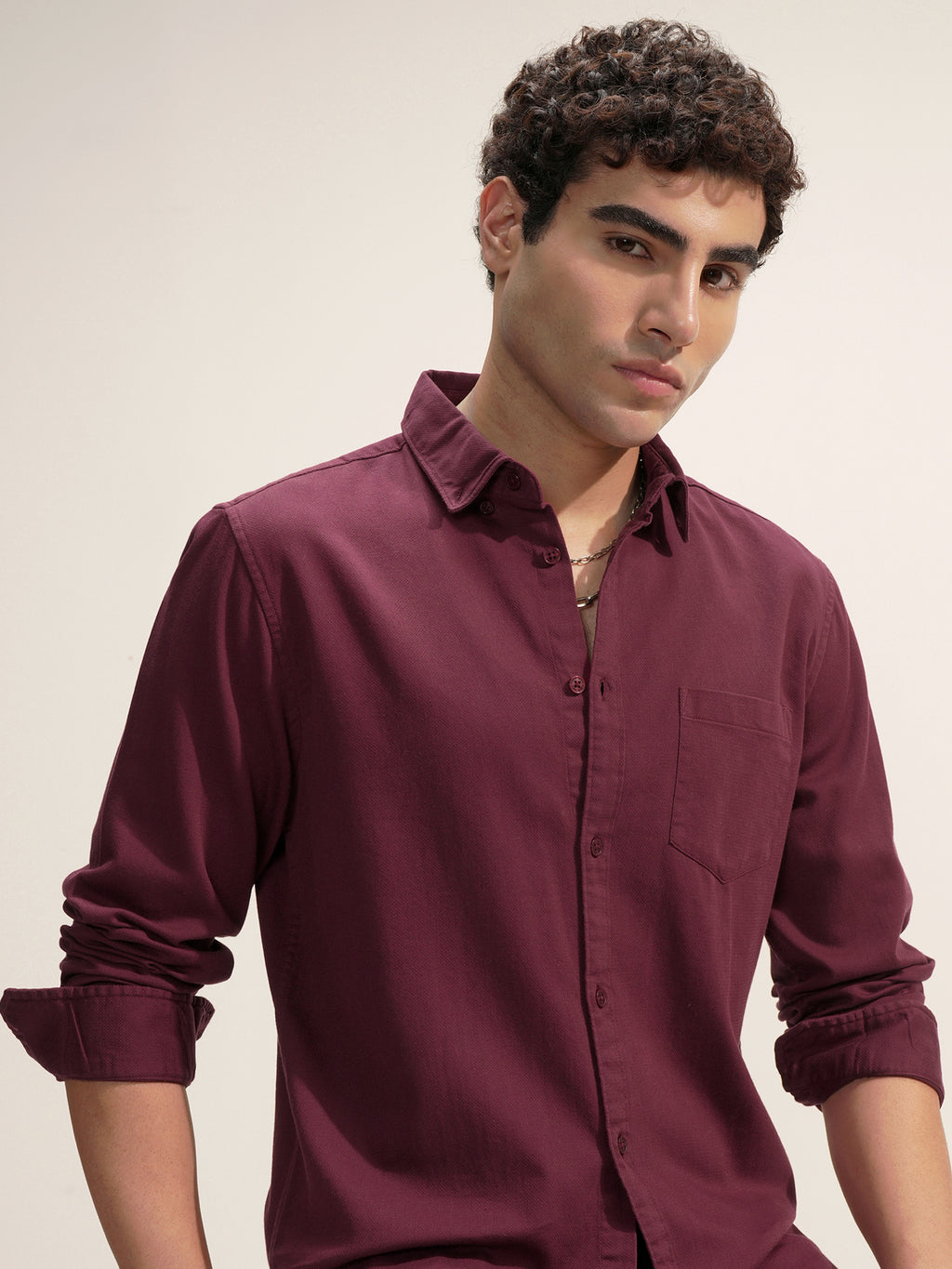 Highlander Men Maroon Self Design Regular Fit Casual Shirt - Maroon - Image 1
