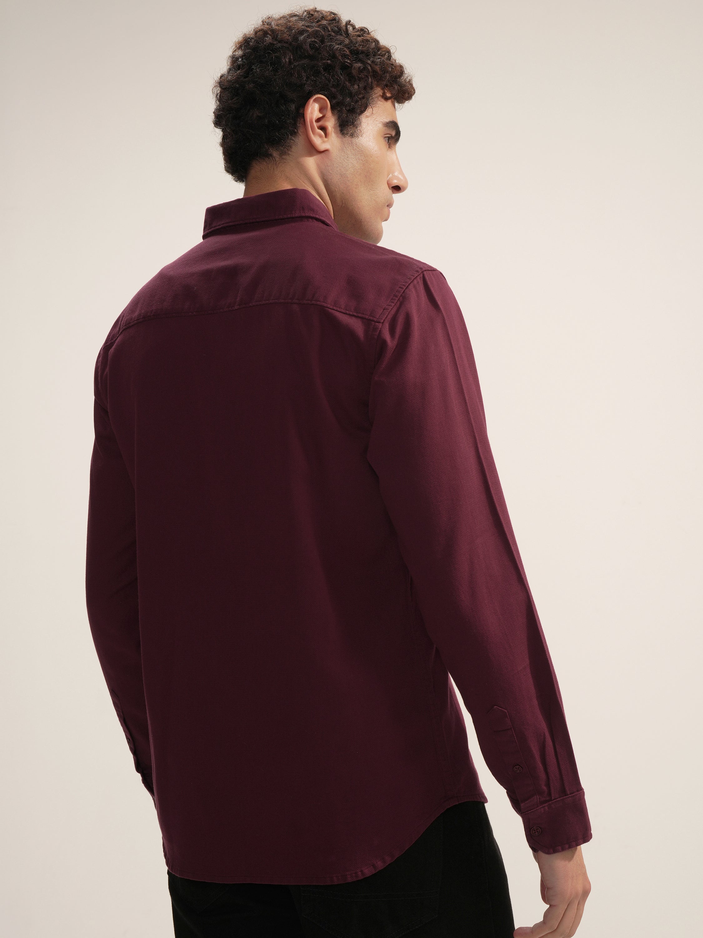 Highlander Men Maroon Self Design Regular Fit Casual Shirt - Maroon - Image 3